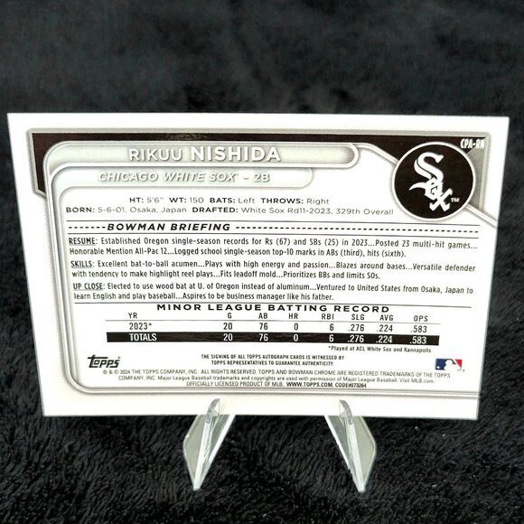 Rikuu Nishida 40/99 2024 Bowman Chrome Prospect Autographs Green Shim Refractor - Picture 3 of 3